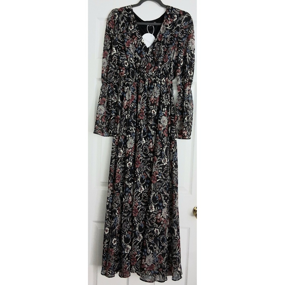 Boohoo Floral Maxi Dress  Size 4 Blue Floral Cottagecore Boho Fairy Semi Sheer